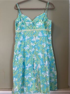 Lilly Pulitzer Aqua, White & Lime Floral Mini Dress, Size 16. Beautiful!!!!!!
